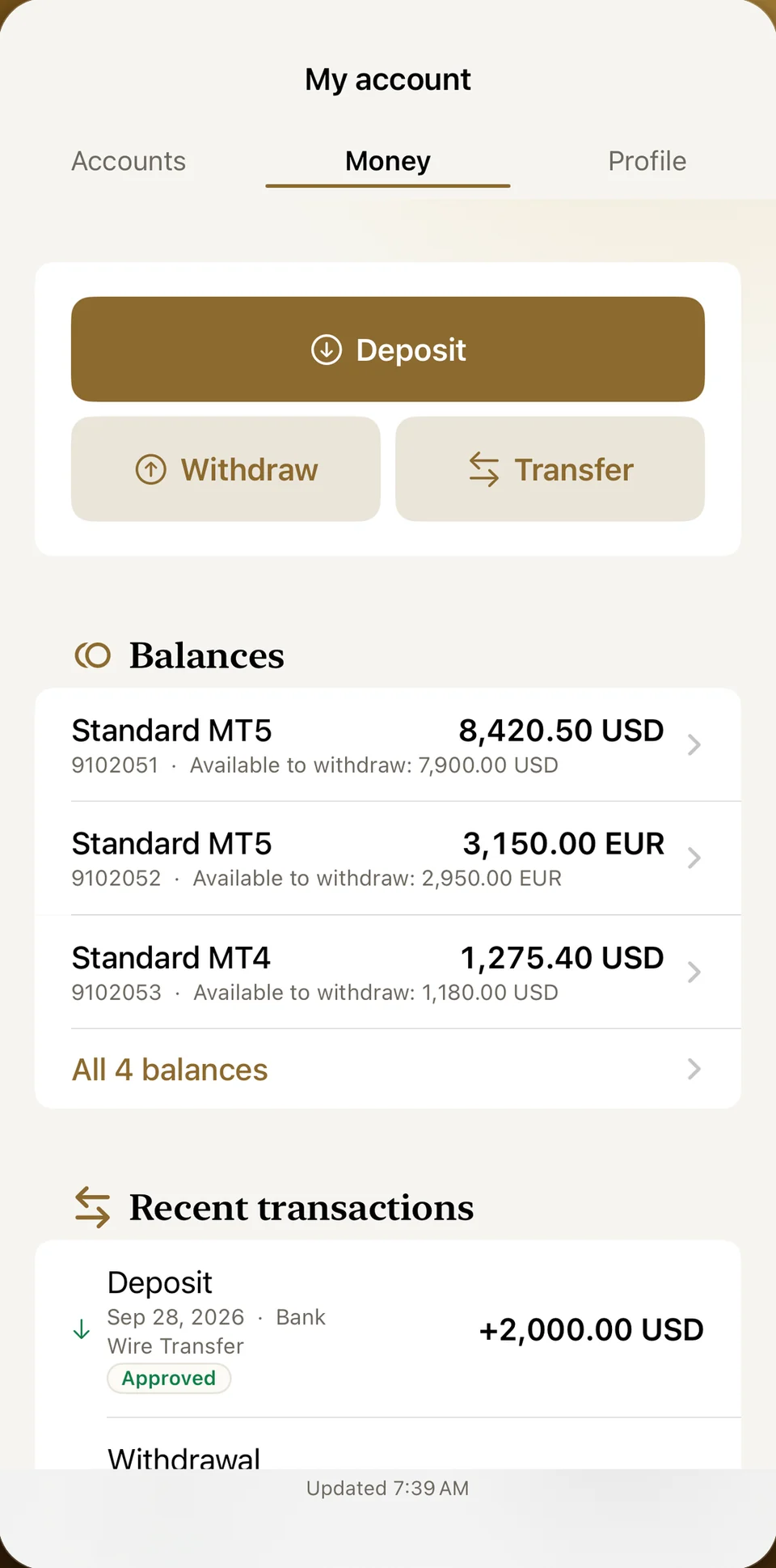 JFD One account balances